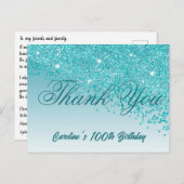 Blauwgroen Blue Glitter, 100ste verjaardag Briefkaart (Voorkant / Achterkant)