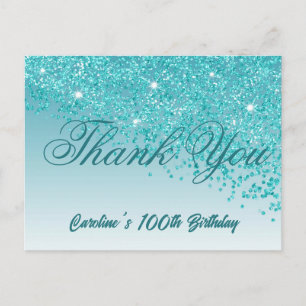 Blauwgroen Blue Glitter, 100ste verjaardag Briefkaart