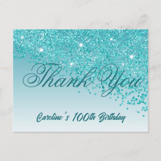 Blauwgroen Blue Glitter, 100ste verjaardag Briefkaart (Voorkant)