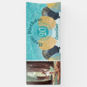 Blauwgroen Blue Glitter 20e verjaardag & ballonnen Spandoek (Verticaal)