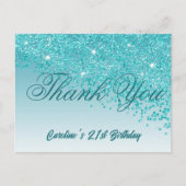 Blauwgroen Blue Glitter, 21ste verjaardag Briefkaart (Voorkant)