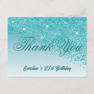 Blauwgroen Blue Glitter, 21ste verjaardag Briefkaart