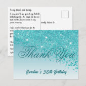 Blauwgroen Blue Glitter, 30e verjaardag Briefkaart (Voorkant / Achterkant)