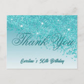 Blauwgroen Blue Glitter, 50ste verjaardag Briefkaart (Voorkant)
