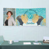 Blauwgroen Blue Glitter 90e verjaardag & ballonnen Spandoek (Beurs)