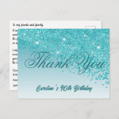 Blauwgroen Blue Glitter, 90ste verjaardag Briefkaart (Voorkant / Achterkant)