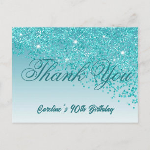 Blauwgroen Blue Glitter, 90ste verjaardag Briefkaart