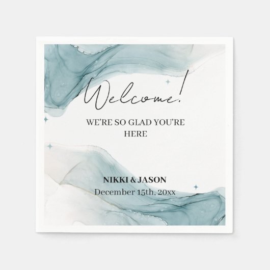 Blauwgroen Blue Glitter Aqua Green Wedding Welcome Servet (Voorkant)