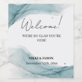 Blauwgroen Blue Glitter Aqua Green Wedding Welcome Wijn Etiket (Enkel label)