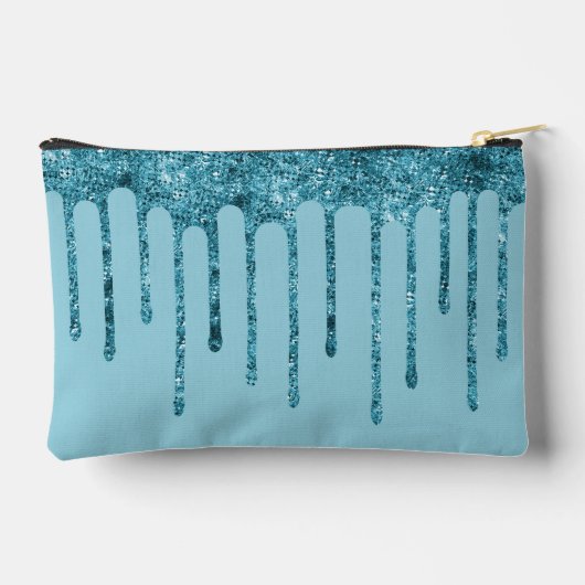 Blauwgroen Blue Glitter Drips op Sky Blue Small Etui (Achterkant)