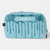 Blauwgroen Blue Glitter Drips op Sky Blue Toiletta Toilettasje (Voorkant)