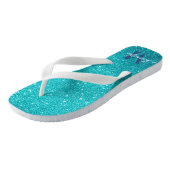 Blauwgroen Blue Glitter Glam Monogrammed Teenslippers (Schuin)