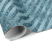 Blauwgroen Blue Glitter Glam Stripes Cadeaupapier (Rol Hoek)