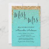 Blauwgroen Blue Glitter Miss naar Mrs Vrijgezellen Kaart (Voorkant)
