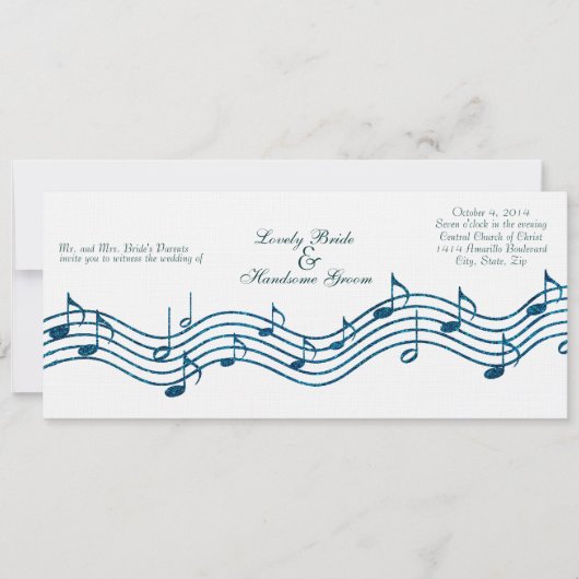 Blauwgroen Blue Glitter Music Long Wedding Uitnodi Kaart (Voorkant)