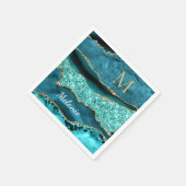 Blauwgroen Blue Glitter servetten aangepaste naam  (Hoek)