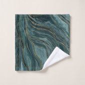Blauwgroen Blue Gold Abstracte Waterverf Waves Bad Handdoek (Wasdoekje)