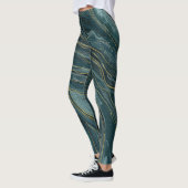 Blauwgroen Blue Gold Abstracte Waterverf Waves Leggings (Links)