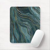Blauwgroen Blue Gold Abstracte Waterverf Waves Muismat (Met muis)