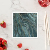 Blauwgroen Blue Gold Abstracte Waterverf Waves Servet (Insitu)