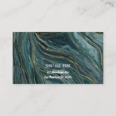 Blauwgroen Blue Gold Abstracte Waterverf Waves Visitekaartje (Achterkant)
