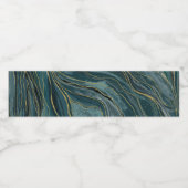 Blauwgroen Blue Gold Abstracte Waterverf Waves Waterfles Etiket (Enkel label)