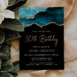 Blauwgroen Blue Gold Agaat 30e verjaardag<br><div class="desc">Deze elegante 30e verjaardagsfeestuitnodiging is voorzien van een waterverf afbeelding van een agaat geode in tinten van blauwgroen blauw met faux gold glitter highlights. De woorden "30th Birthday" verschijnen in goudkleurig modern handschrift. Pas het aan met de naam van de honoree in goudkleurige tekst en de details in wit op...</div>