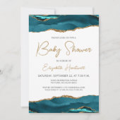 Blauwgroen Blue Gold Agaat Baby shower Invitation (Voorkant)