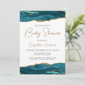 Blauwgroen Blue Gold Agaat Baby shower Invitation (Staand voorkant)
