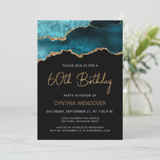 Blauwgroen Blue Gold Agate 60e verjaardag (Staand voorkant)