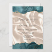 Blauwgroen Blue Gold Agate Ivory Silk Wedding Kaart (Voorkant)