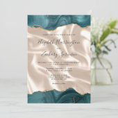 Blauwgroen Blue Gold Agate Ivory Silk Wedding Kaart (Staand voorkant)