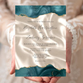 Blauwgroen Blue Gold Agate Ivory Silk Wedding Kaart