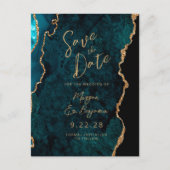 Blauwgroen Blue Gold Agate QR-code Bewaar de datum Aankondigingskaart (Voorkant)