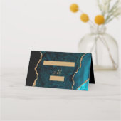 Blauwgroen Blue Gold Agate Script Trouwtafel Plaatskaartje (Voorkant)