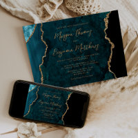 Blauwgroen Blue Gold Agate Script Wedding