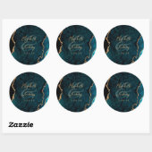 Blauwgroen Blue Gold Agate Script Wedding Ronde Sticker (Vel)