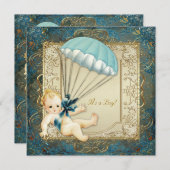 Blauwgroen Blue & Gold Boys Baby shower Kaart (Voorkant / Achterkant)