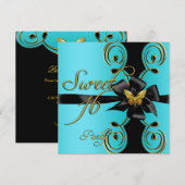 Blauwgroen Blue Gold Butterfly Sweet 16 Sweet Sixt Kaart (Voorkant / Achterkant)