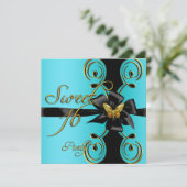 Blauwgroen Blue Gold Butterfly Sweet 16 Sweet Sixt Kaart (Staand voorkant)