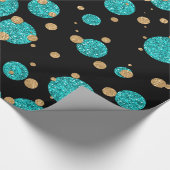 Blauwgroen Blue Gold Confetti Dot Cadeaupapier (Hoek)