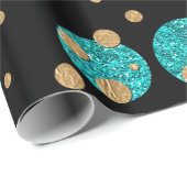 Blauwgroen Blue Gold Confetti Dot Cadeaupapier (Rol Hoek)