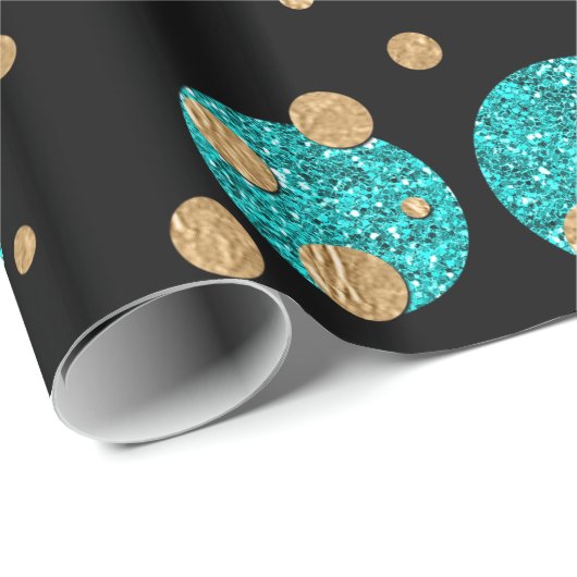 Blauwgroen Blue Gold Confetti Dot Cadeaupapier (Rol Hoek)