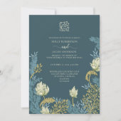 Blauwgroen Blue Gold Floral Weddenschap Kaart (Voorkant)