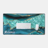 Blauwgroen Blue Gold Glitter Desk Mat met Aangepas (Keyboard & Muis)