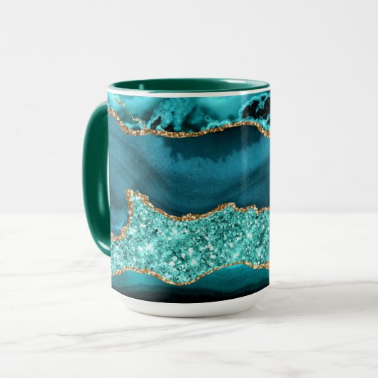 Blauwgroen Blue Gold Glitter Marmer Turquoise Coff Mok (Voorkant links)
