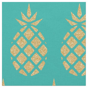 Blauwgroen Blue Gold Glitter Pineapple Tropical Su Stof