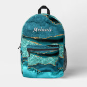 Blauwgroen Blue Gold Glitter Rugzak met Aangepaste (Voorkant)