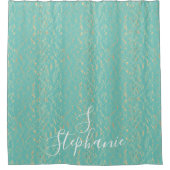 Blauwgroen Blue Gold  Glittery Monogram Initialen Douchegordijn (Voorkant)
