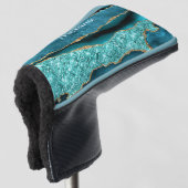 Blauwgroen Blue Gold Golf Head Hoesje met aangepas Golfheadcover (3/4 voorkant)